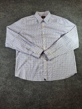 Untuckit Mens Shirt Wrinkle Free Size L Blue Gingham Button Up Long Sleeve Cttn